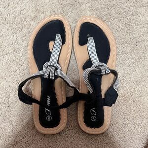 Black and Tan Rhinestone T-strap Women's Sandals